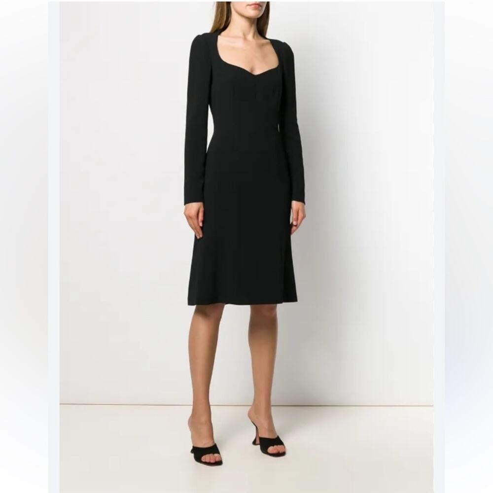 Dolce & Gabbana Cadi Midi Black Long Sleeve Sheath Dress 46 US 10